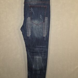 Fashion Brand Straight Leg Baggy Distressed Jeans with Red Stitching (M357)